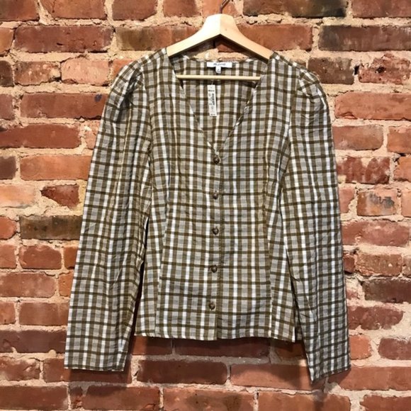 NEW Madewell Westover Top in Sandown Plaid Weathered Olive NB570 Size 12 - Picture 1 of 7